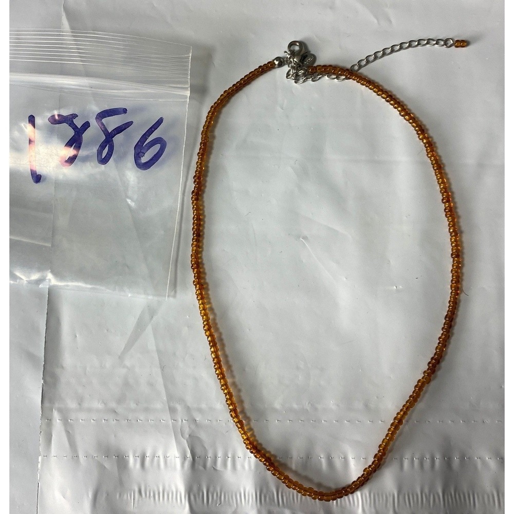 Orange Seedโ Bead Choker Necklace Silver Tone Extender Chain